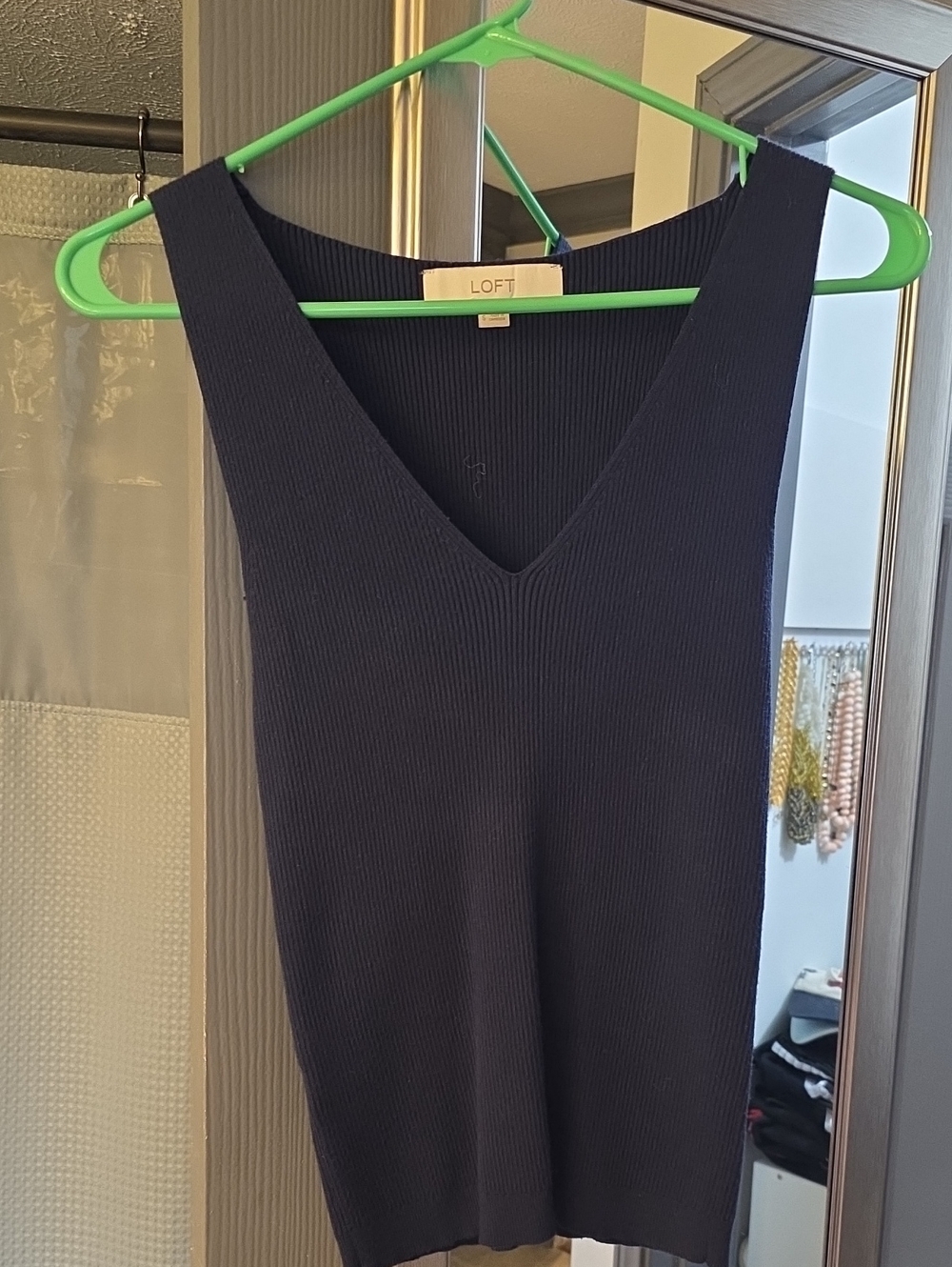 LOFT Navy Ribbed V-Neck Knit Shell